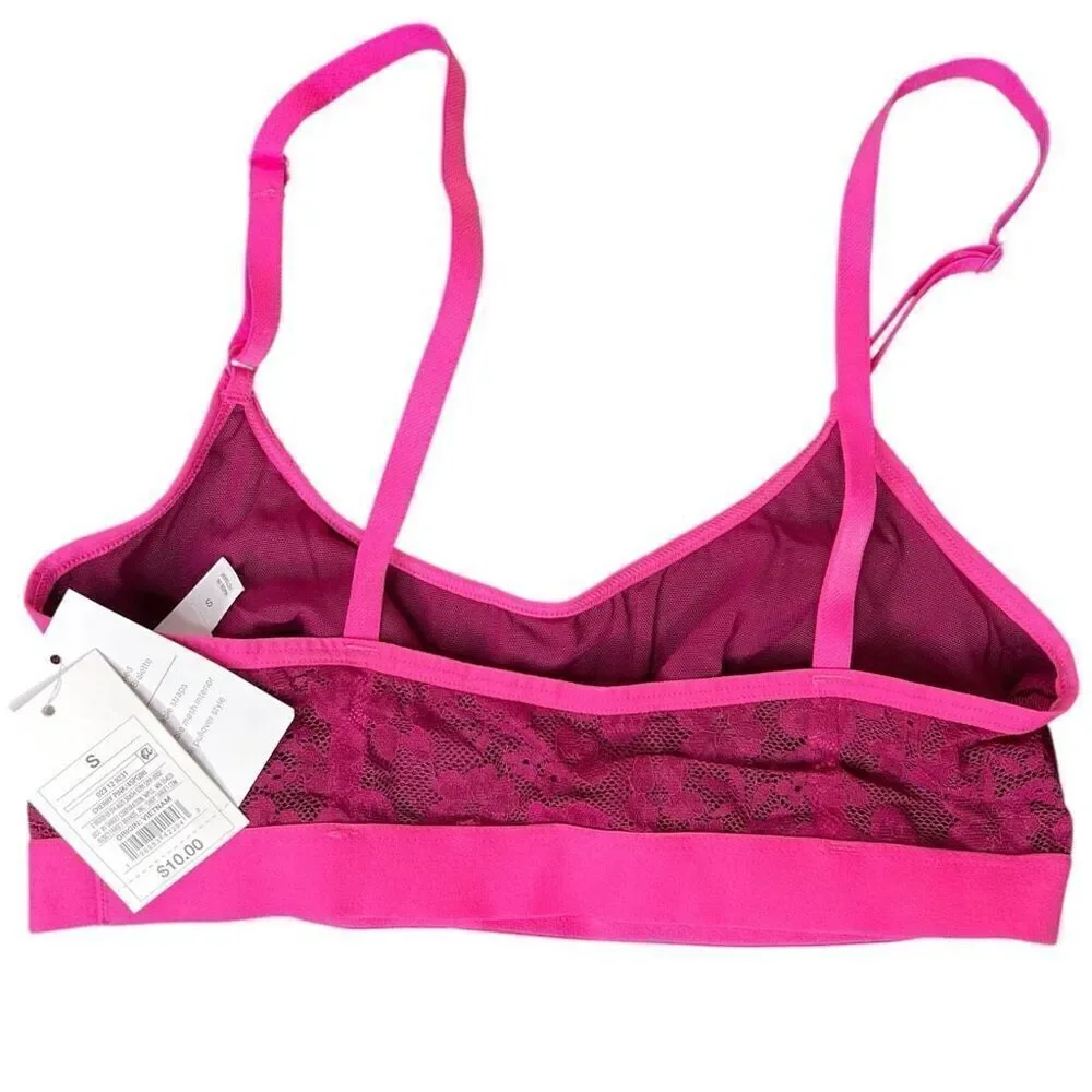 NEW Auden Cherry Pink Women's Lace Bralette Small
